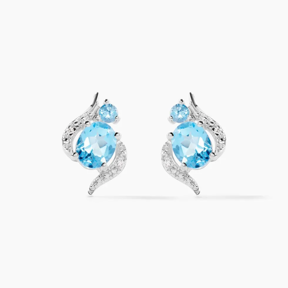 Boucles D'oreilles Puces Sunset Or Blanc Topaze Oxyde