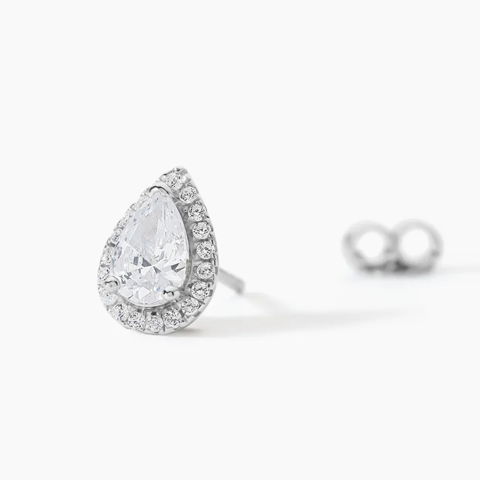 Boucles D'oreilles Puces Sylla Argent Blanc Oxyde De Zirconium
