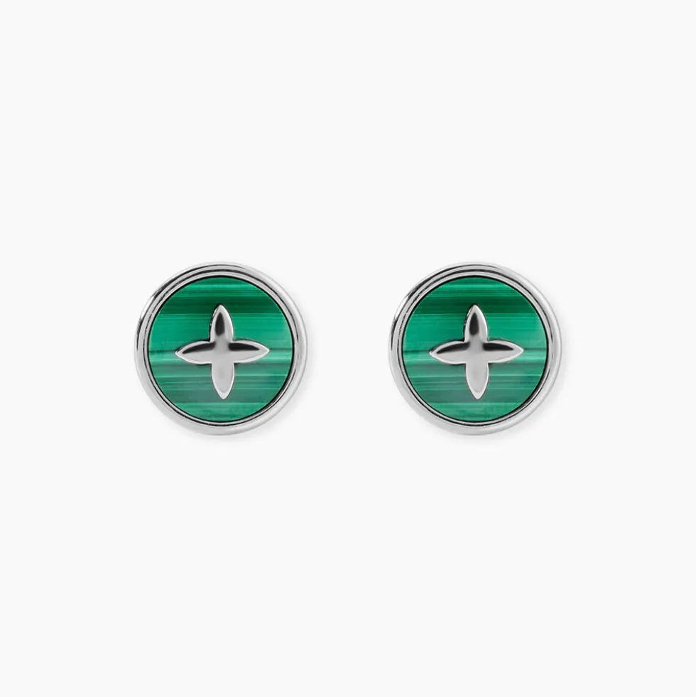 Boucles D'Oreilles Puces Talismania Argent Blanc Malachite
