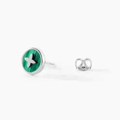 Boucles D'Oreilles Puces Talismania Argent Blanc Malachite