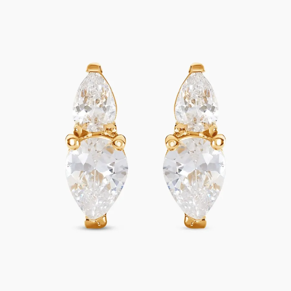 Boucles D'oreilles Puces Timeus Or Jaune Oxyde De Zirconium