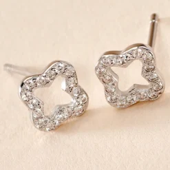 Boucles D'oreilles Puces Tully Argent Blanc Oxyde De Zirconium