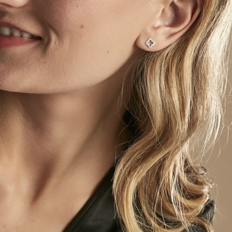 Boucles D'oreilles Puces Tully Argent Blanc Oxyde De Zirconium