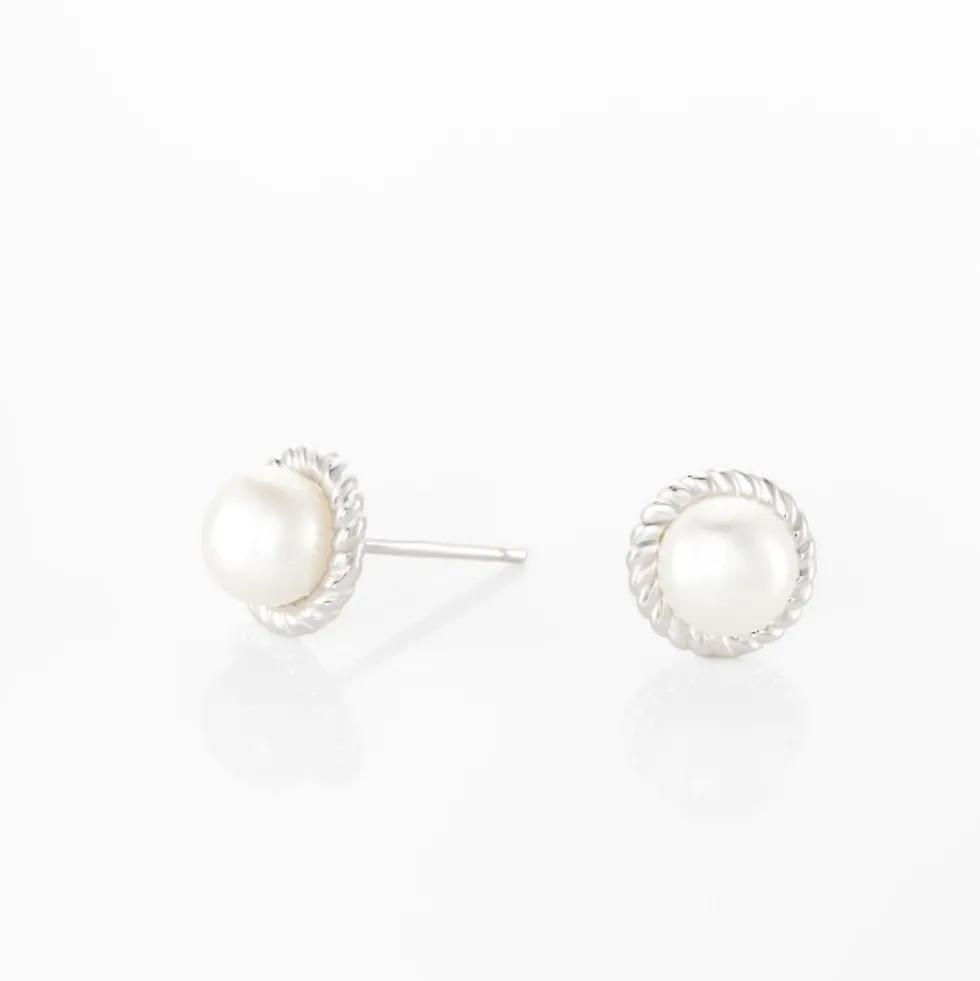 Boucles D'oreilles Puces Vittorio Argent Blanc Perle De Culture