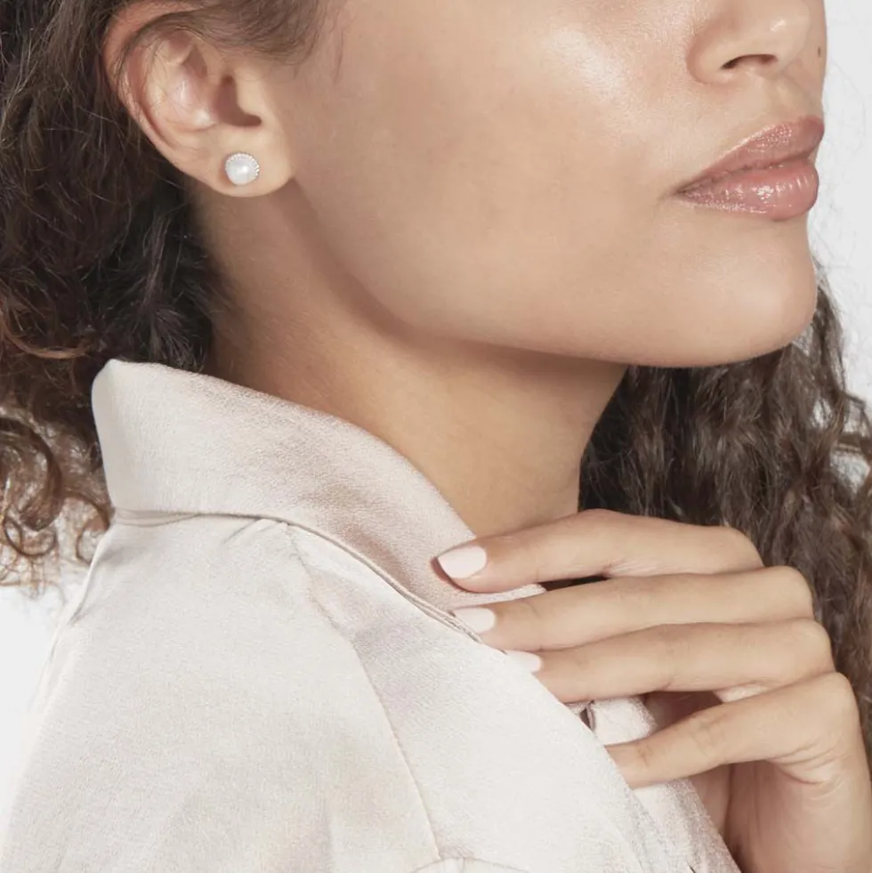 Boucles D'oreilles Puces Vittorio Argent Blanc Perle De Culture