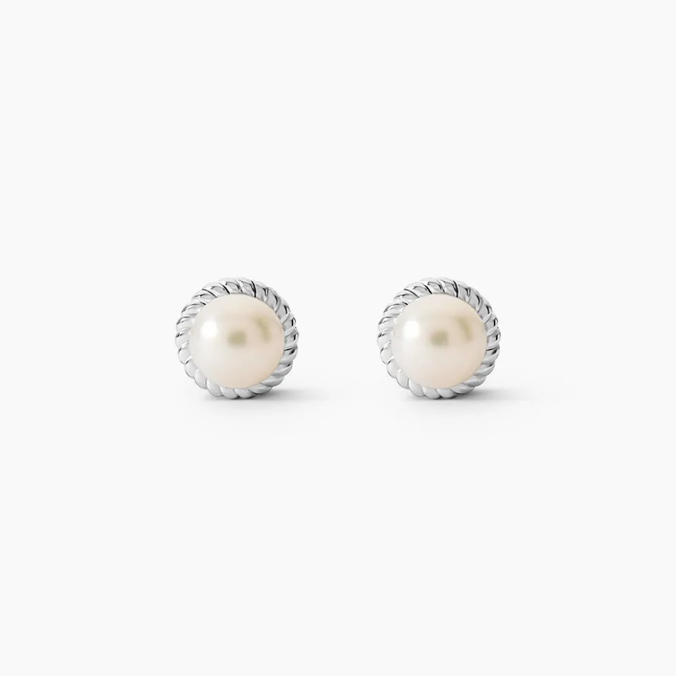 Boucles D'oreilles Puces Vittorio Argent Blanc Perle De Culture