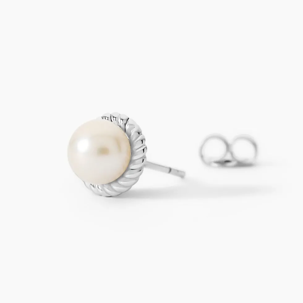 Boucles D'oreilles Puces Vittorio Argent Blanc Perle De Culture