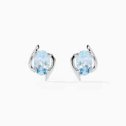 Boucles D'oreilles Puces Vrille Ovale Or Blanc Topaze