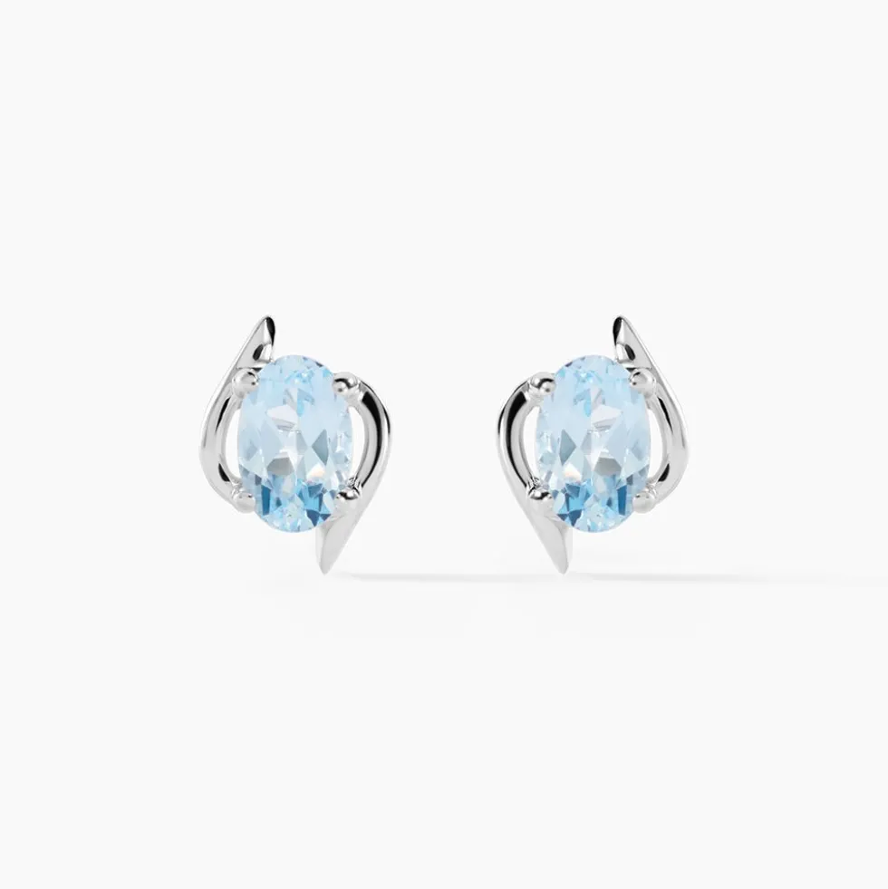 Boucles D'oreilles Puces Vrille Ovale Or Blanc Topaze