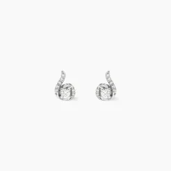 Boucles D'oreilles Puces Vrille Accompagnee Or Blanc Diamant