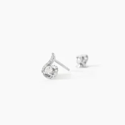 Boucles D'oreilles Puces Vrille Accompagnee Or Blanc Diamant