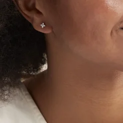 Boucles D'oreilles Puces Winter Flower Or Blanc Oxyde De Zirconium