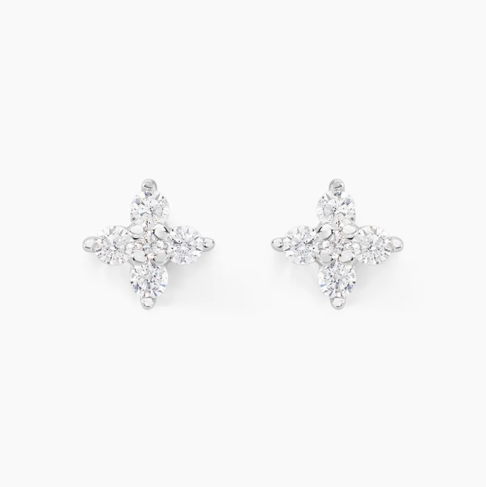 Boucles D'oreilles Puces Winter Flower Or Blanc Oxyde De Zirconium