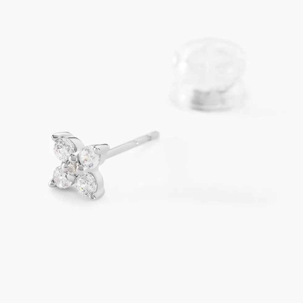 Boucles D'oreilles Puces Winter Flower Or Blanc Oxyde De Zirconium