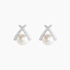 Boucles D'oreilles Puces Yacinthe Argent Perle De Culture Et Oxyde
