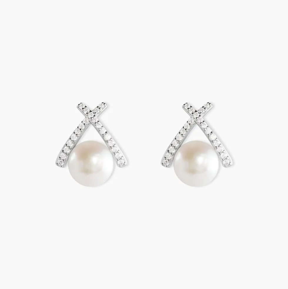 Boucles D'oreilles Puces Yacinthe Argent Perle De Culture Et Oxyde
