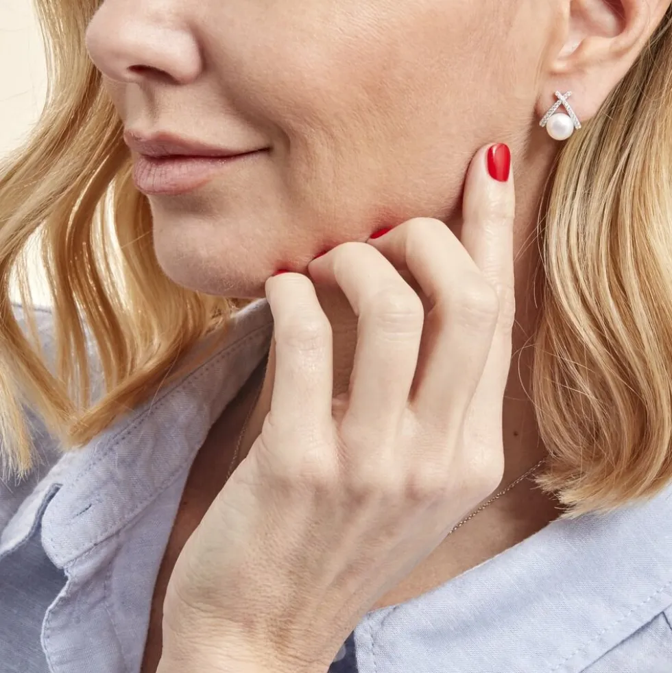 Boucles D'oreilles Puces Yacinthe Argent Perle De Culture Et Oxyde