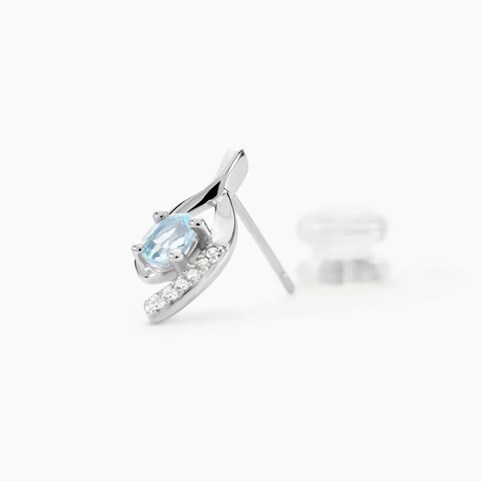 Boucles D'oreilles Sagesse Or Blanc Topaze Oxyde