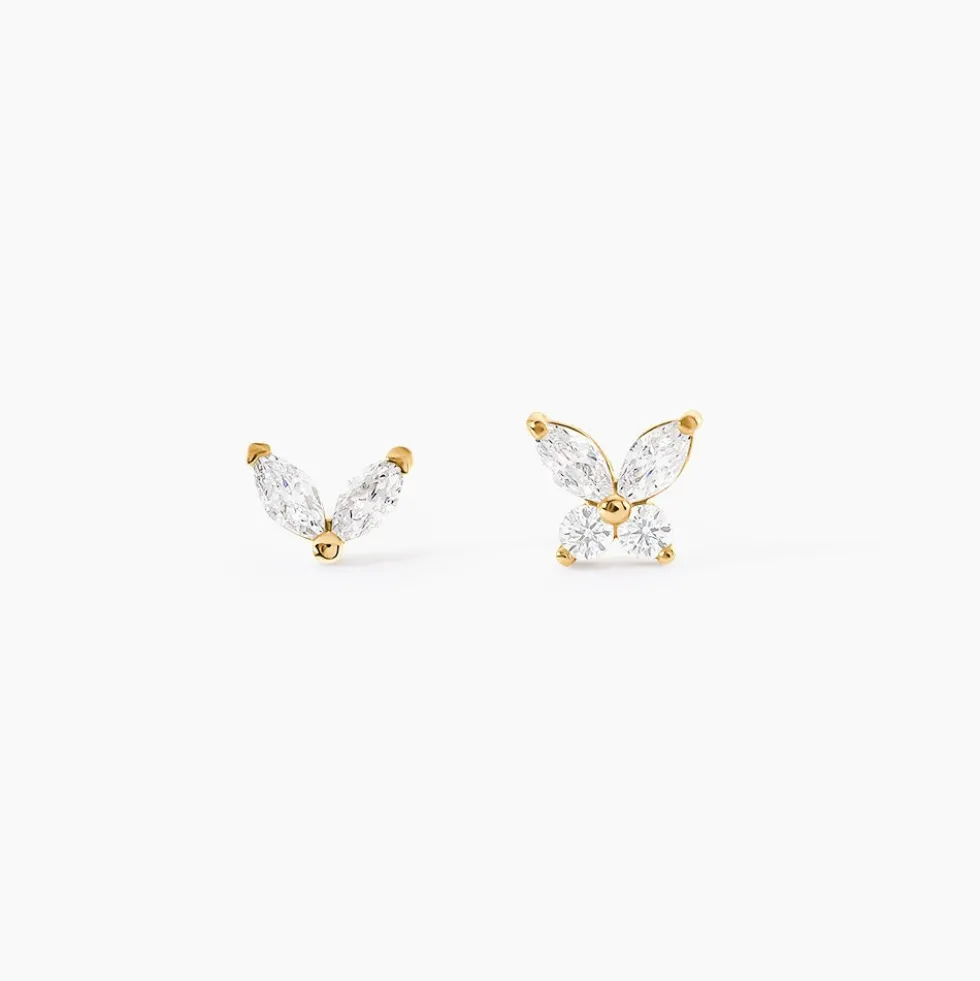 Boucles D'Oreillesucles D'Oreilles Dépareillées Balazs Or Jaune Oxyde De Zirconium