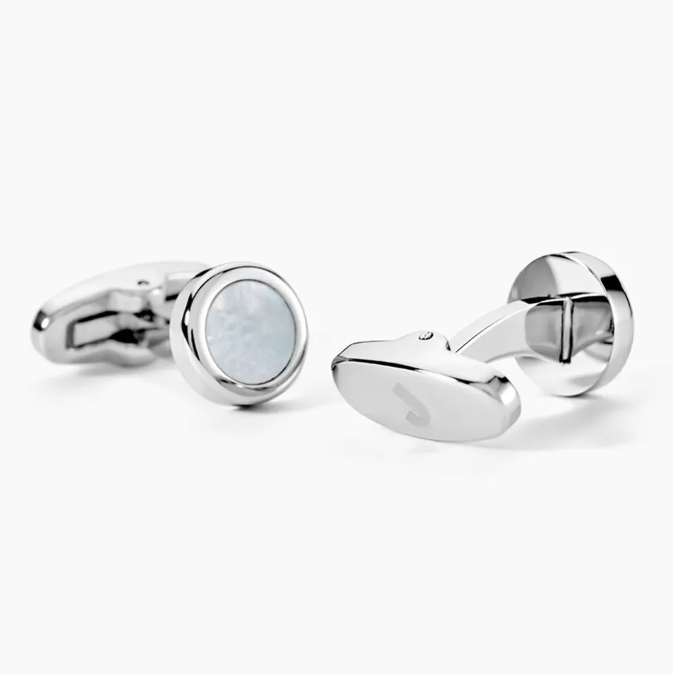 Boutons De Manchettes Jourdan Athos Acier Argenté Nacre