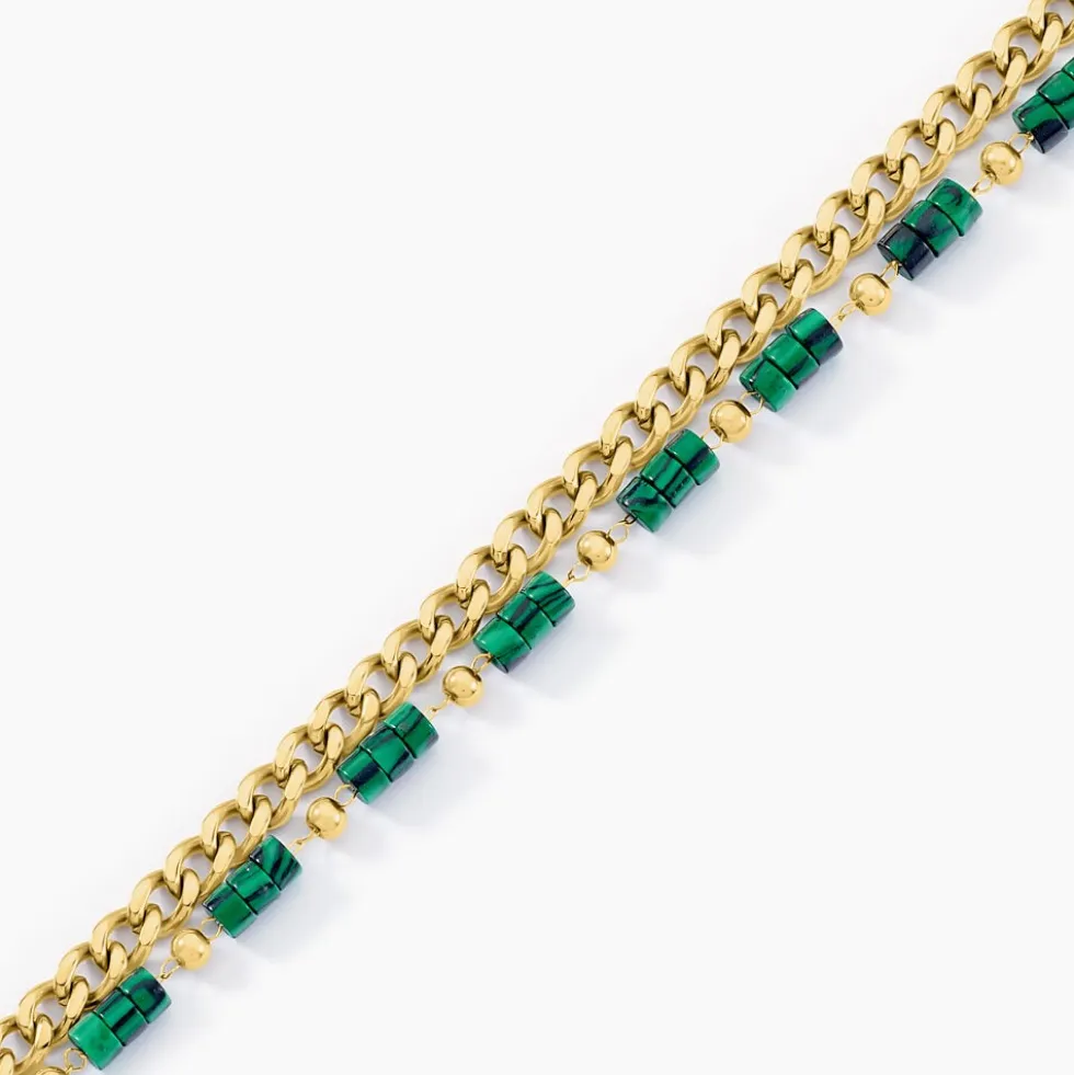 Bracelet Athena Acier Doré Malachite
