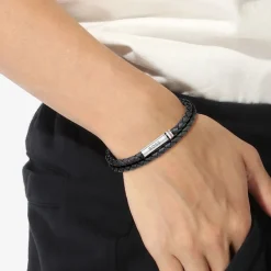 Bracelet Boss Ares Cuir De Veau Noir