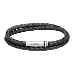 Bracelet Boss Ares Cuir De Veau Noir