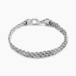Bracelet Cordelia Maille Corde 3 Rangs Or Blanc