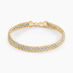 Bracelet Cordelia Maille Corde 3 Rangs Or Bicolore
