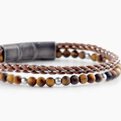 Bracelet Cuir Cuir De Vache Marron Oeil De Tigre