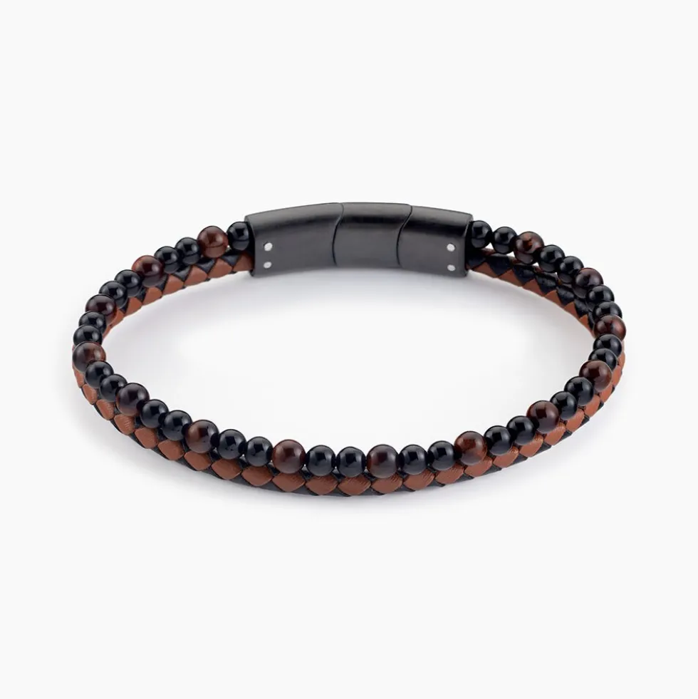 Bracelet Cuir De Vache Marron Oeil De Tigre