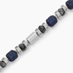 Bracelet Dark Pearl Acier Blanc Hématite Pierre De Lave Agate