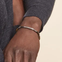 Bracelet Identité Acier Blanc Boules Sebastino œil De Tigre