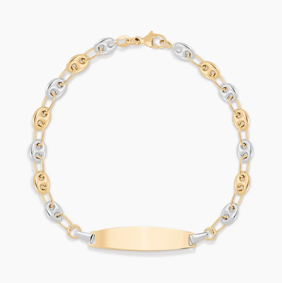 Bracelet Identité Evin Maille Grain De Cafe Or Bicolore