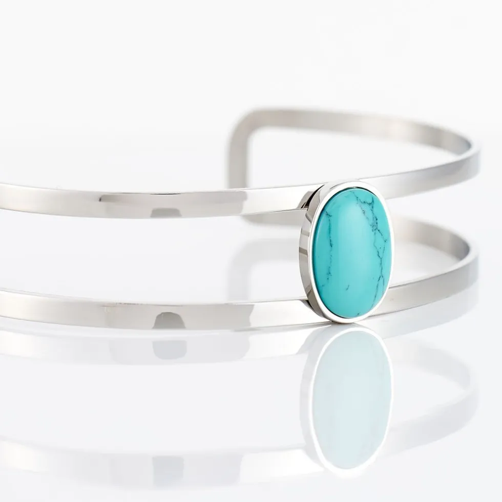 Bracelet Jonc Eline Acier Blanc Pierre De Synthese