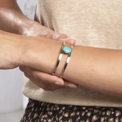 Bracelet Jonc Eline Acier Blanc Pierre De Synthese