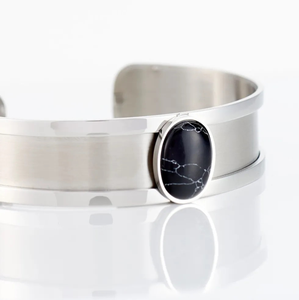 Bracelet Jonc Eline Acier Blanc Pierre De Synthese