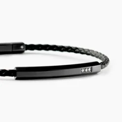 Bracelet Jourdan Cuir De Vache Noir Diamant Synthétique