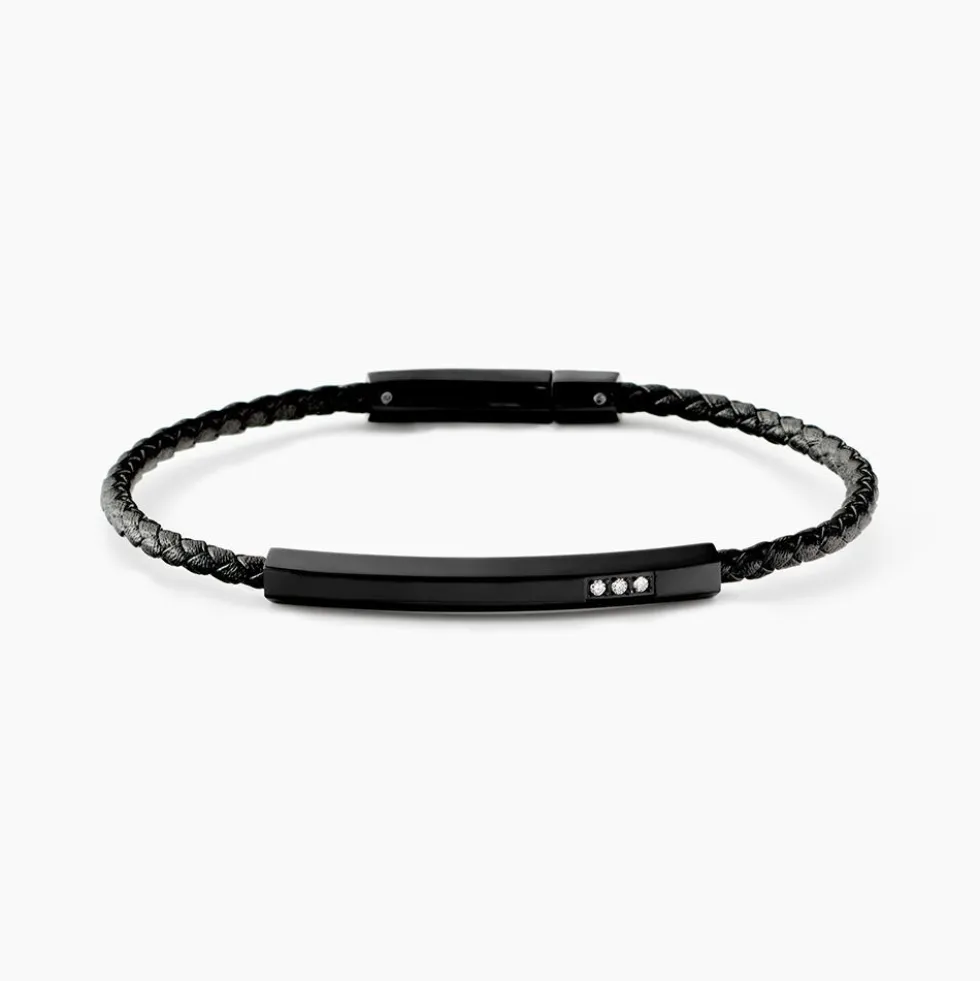 Bracelet Jourdan Cuir De Vache Noir Diamant Synthétique