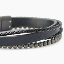Bracelet Jourdan Cuir De Vache Noir Hématite
