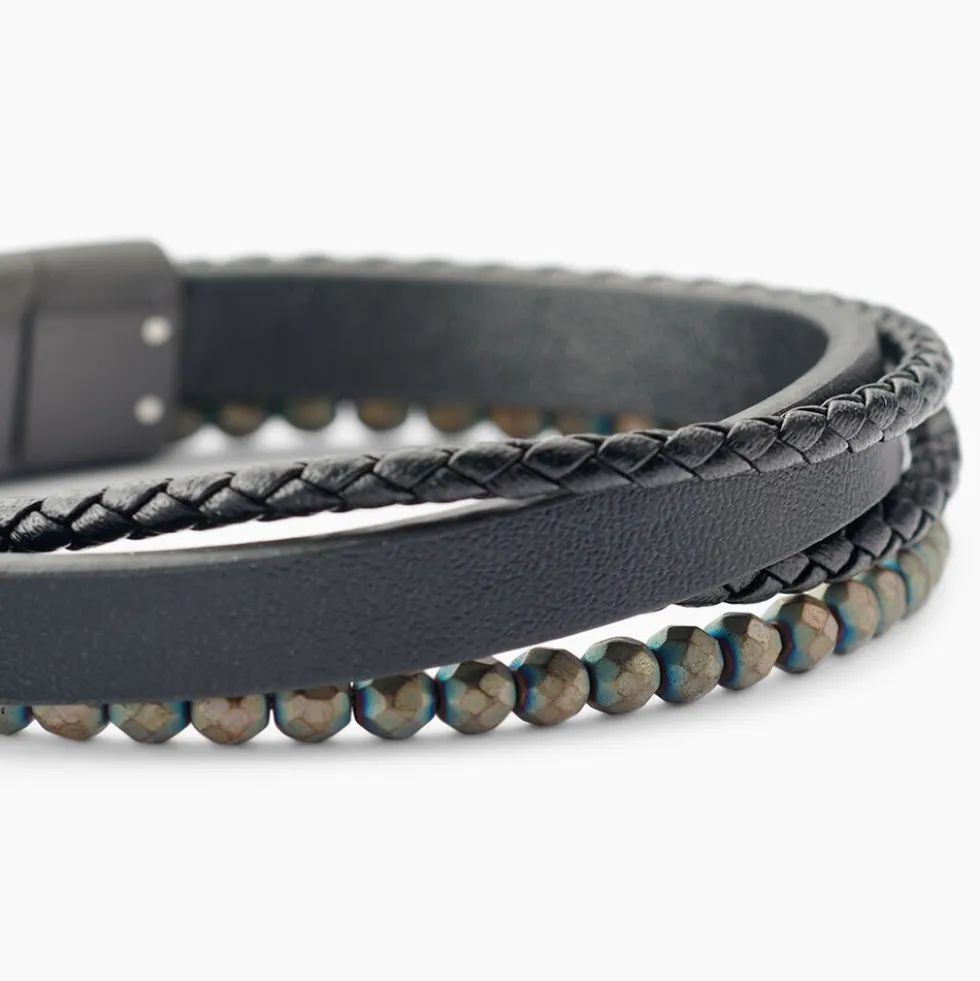Bracelet Jourdan Cuir De Vache Noir Hématite