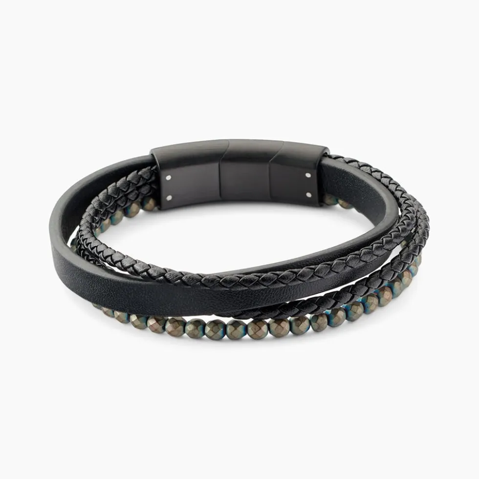 Bracelet Jourdan Cuir De Vache Noir Hématite