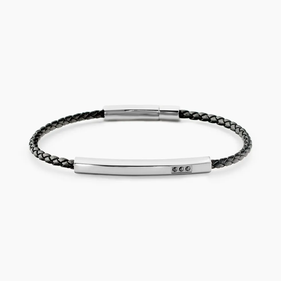 Bracelet Jourdan Cuir De Vache Noir Diamant Synthétique
