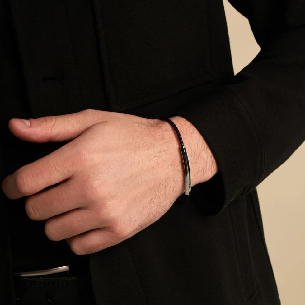 Bracelet Jourdan Cuir De Vache Noir Diamant Synthétique