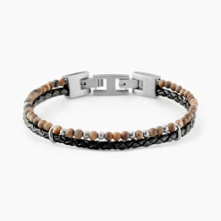 Bracelet Jourdan Cuir De Vache Noir Oeil De Tigre