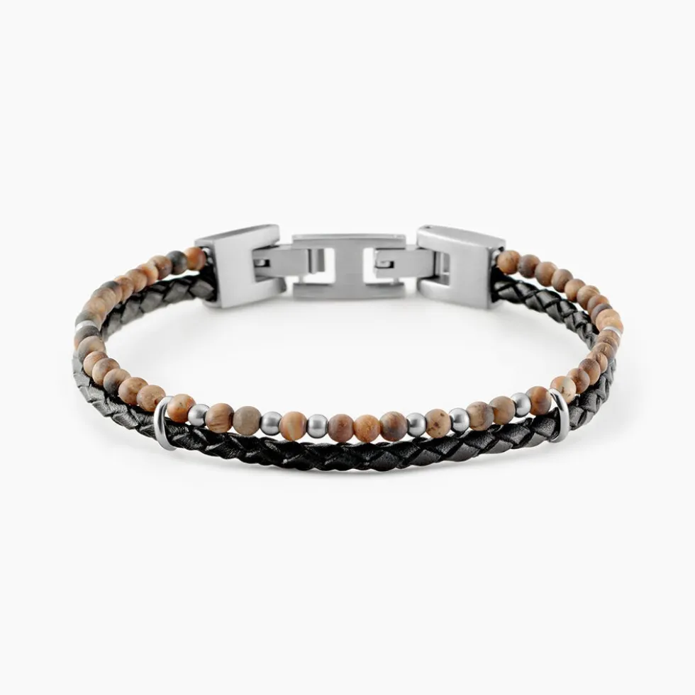 Bracelet Jourdan Cuir De Vache Noir Oeil De Tigre