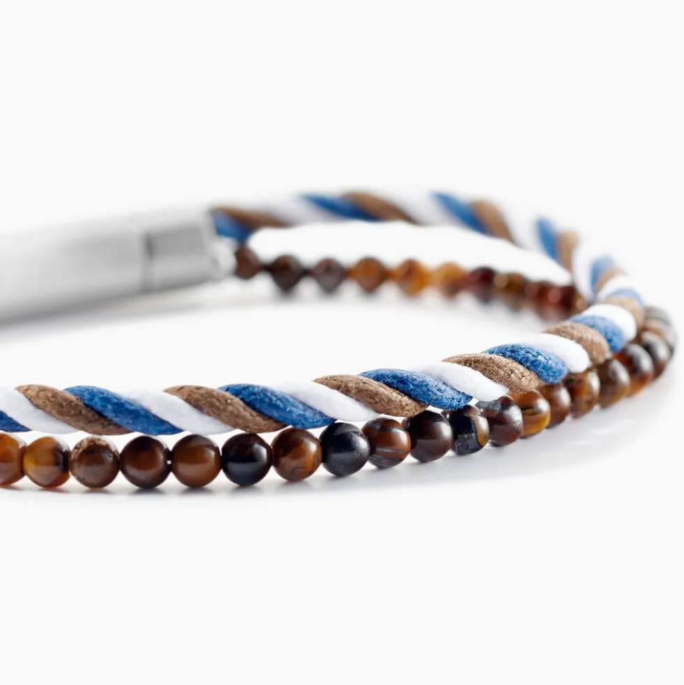 Bracelet Jourdan Renatus Acier Argenté Oeil De Tigre