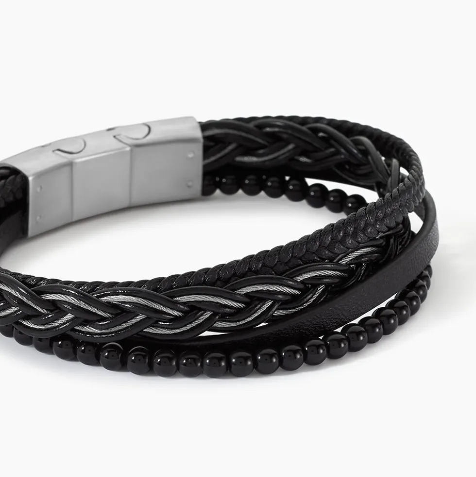 Bracelet Jourdan Tex Cuir Noir Onyx