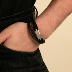 Bracelet Jourdan Thasos Cuir Noir Et Marron