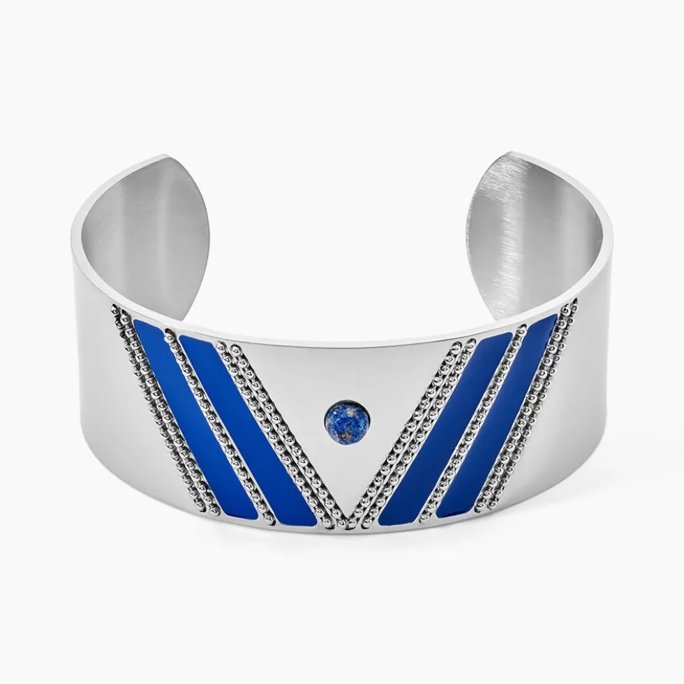 Bracelet Manchette Imagine Tamera Acier Blanc Lapis Lazuli
